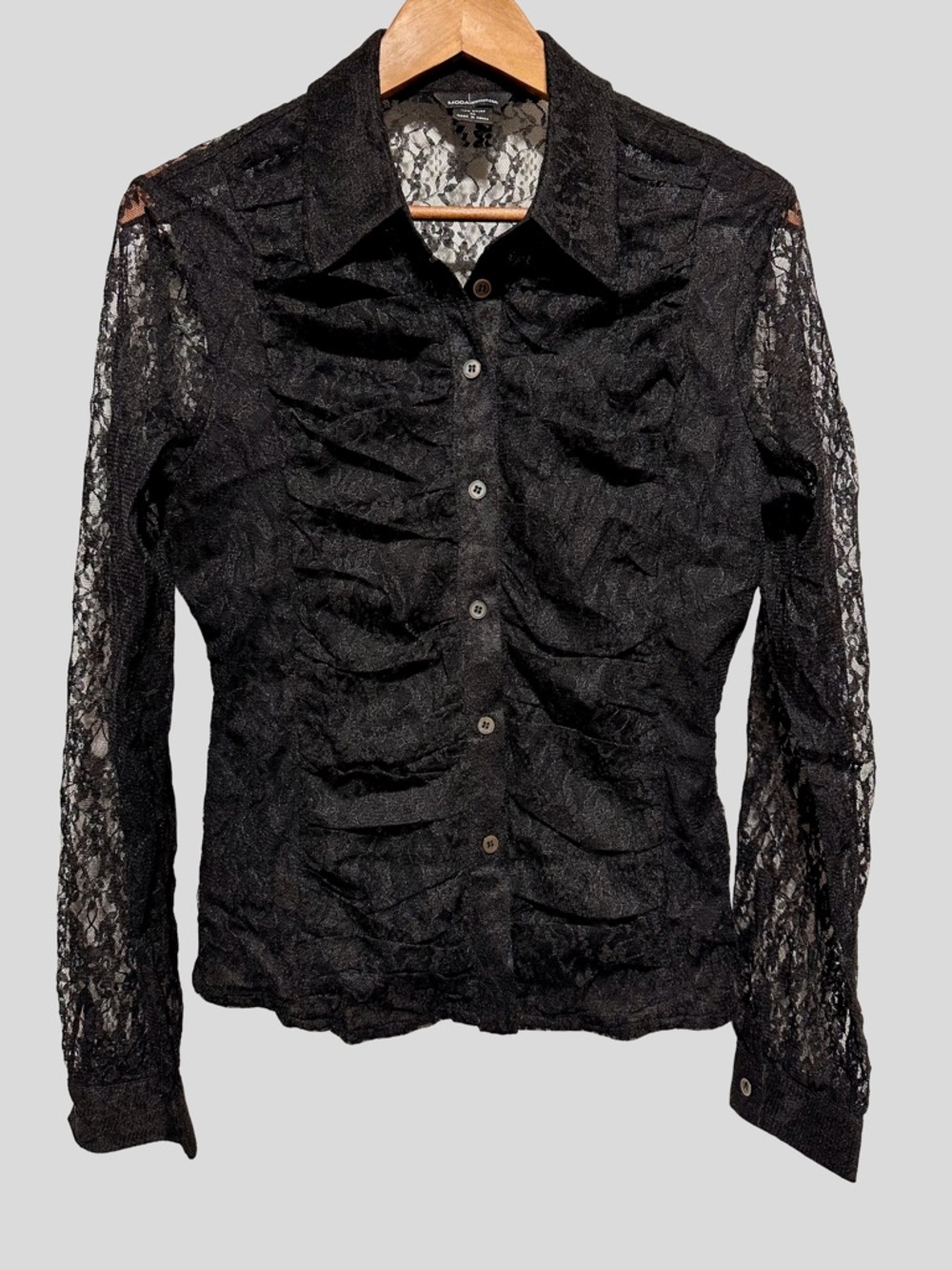 MODA INTERNATIONAL Black Lace Ruched Gothic Sheer Mesh Blouse Top